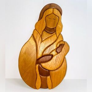 Mary & Baby Jesus Multi Color Wooden Plaque Hand Crafted Christmas Wall Hanging
